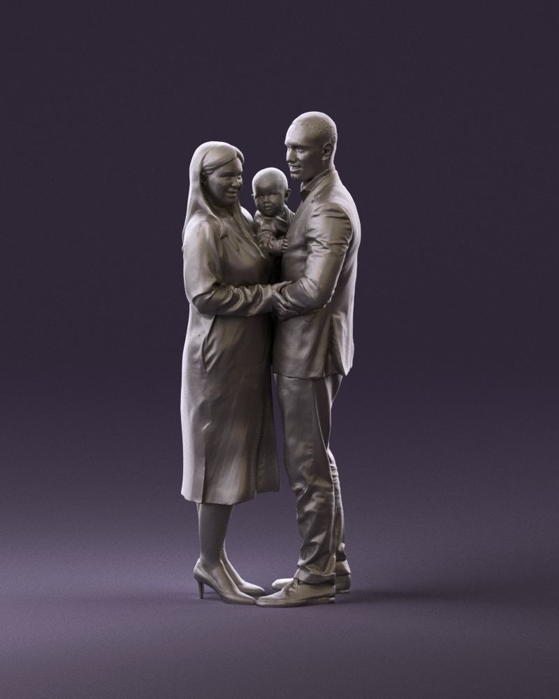 001048 man in gray suit woman in black baby 3D Print Ready 3D print model_11