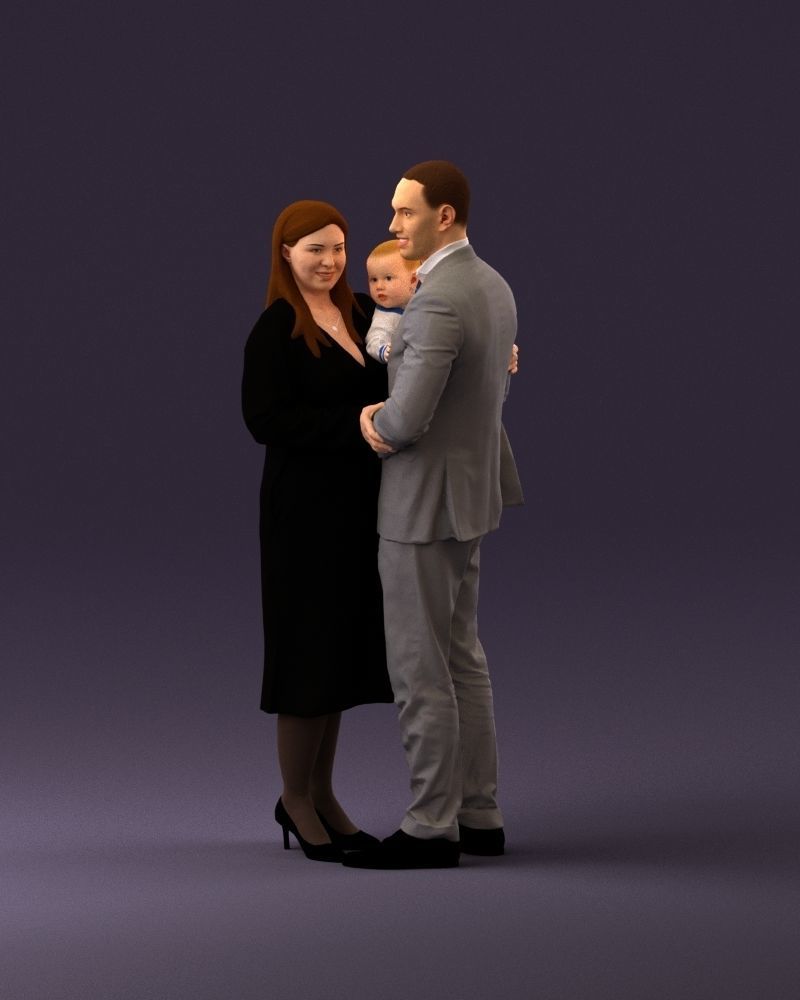 001048 man in gray suit woman in black baby 3D Print Ready 3D print model_22