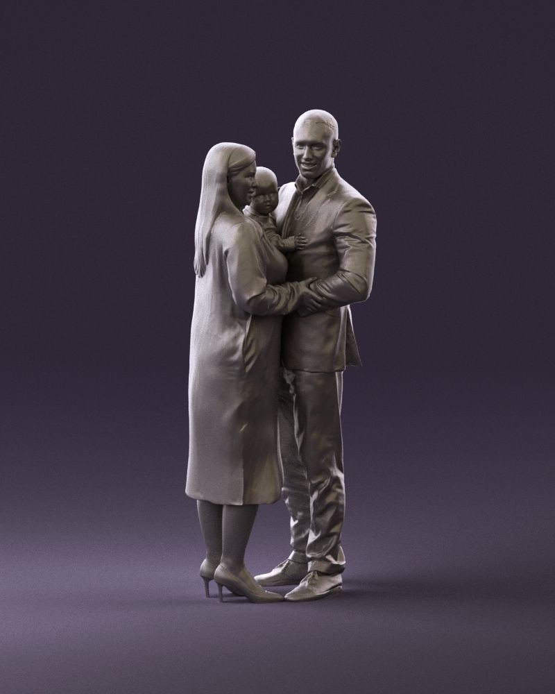 001048 man in gray suit woman in black baby 3D Print Ready 3D print model_2