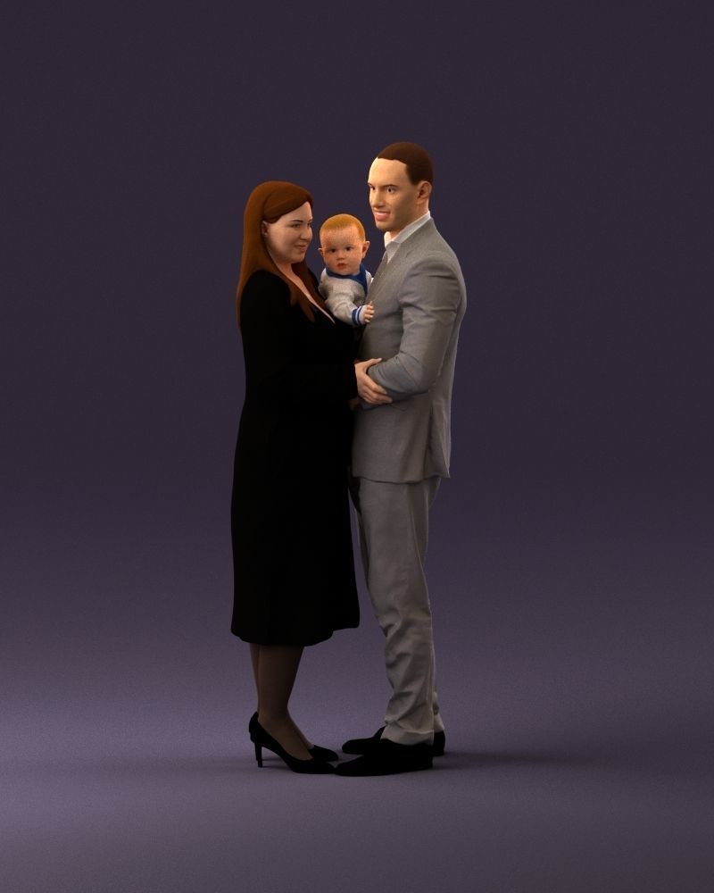 001048 man in gray suit woman in black baby 3D Print Ready 3D print model_12