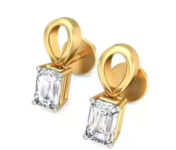 Solitaire Emerald Diamond Earrings 3Dm STL OBJ Render Details