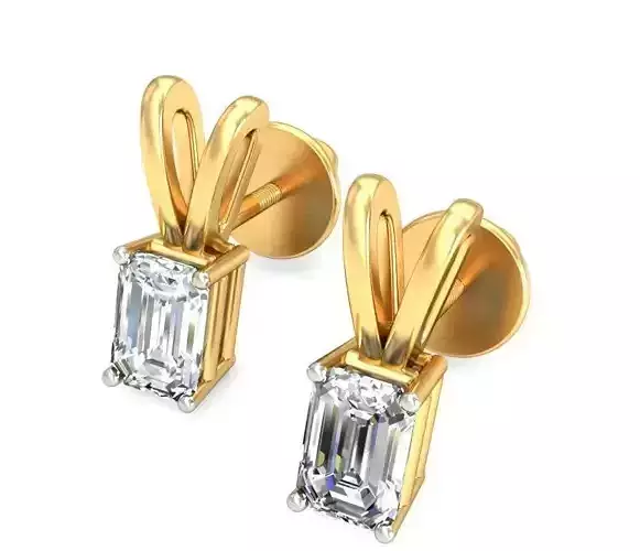 Solitaire Emerald Diamond Earrings 3Dm STL OBJ Render Details
