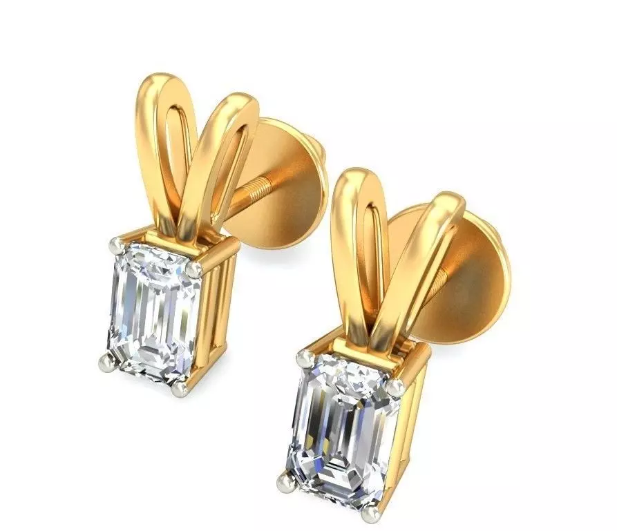 Solitaire Emerald Diamond Earrings 3Dm STL OBJ Render Details 3D print model_0