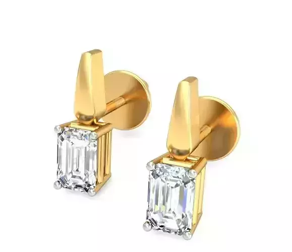 Solitaire Emerald Diamond Earrings 3Dm STL OBJ Render Details