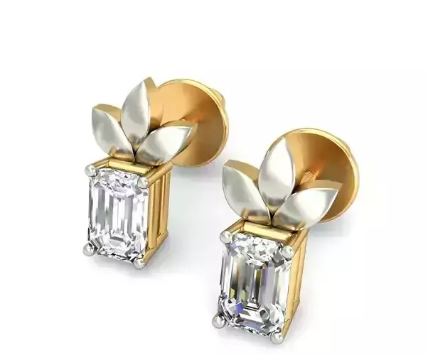 Solitaire Emerald Diamond Earrings 3Dm STL OBJ Render Details