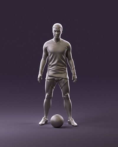 001053 soccerplayer red white uniform and ball 3D Print Ready 3D print model