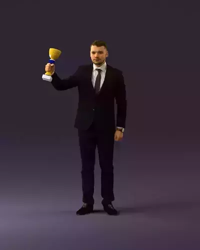 001054 man in black suit with cup in hand