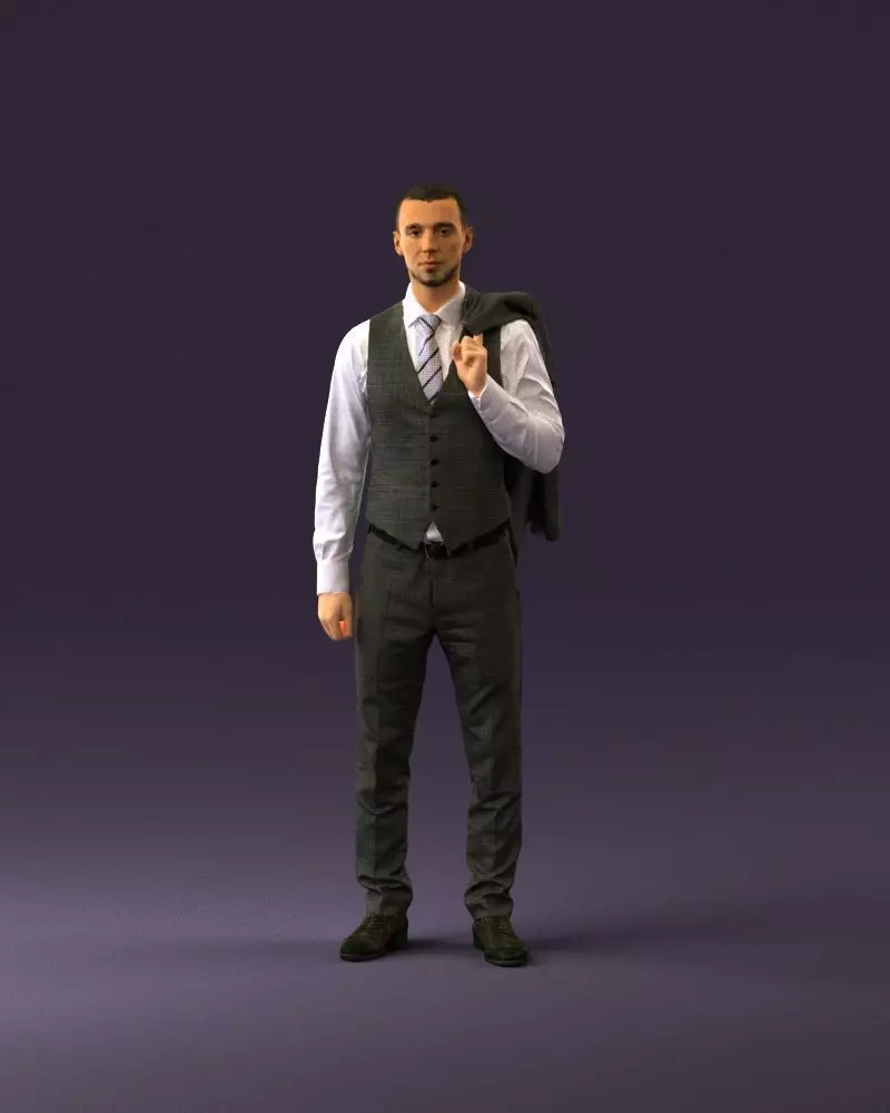 001055 man in gray three piece suit 3D model_0