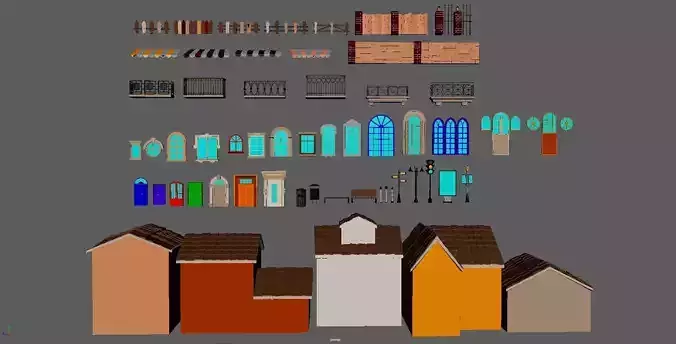 Street Builder Kit Fence Door Window Awning Balcony Street Set