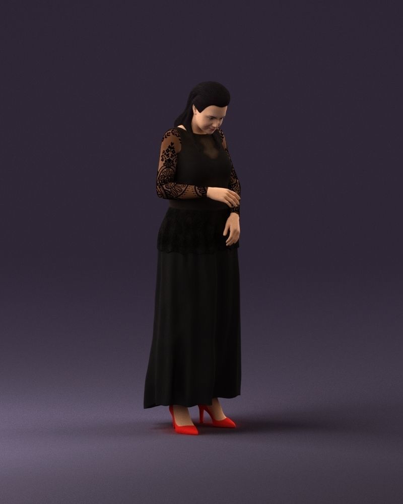 001061 woman in black dress red high heel shoes 3D Print Ready 3D print model_14