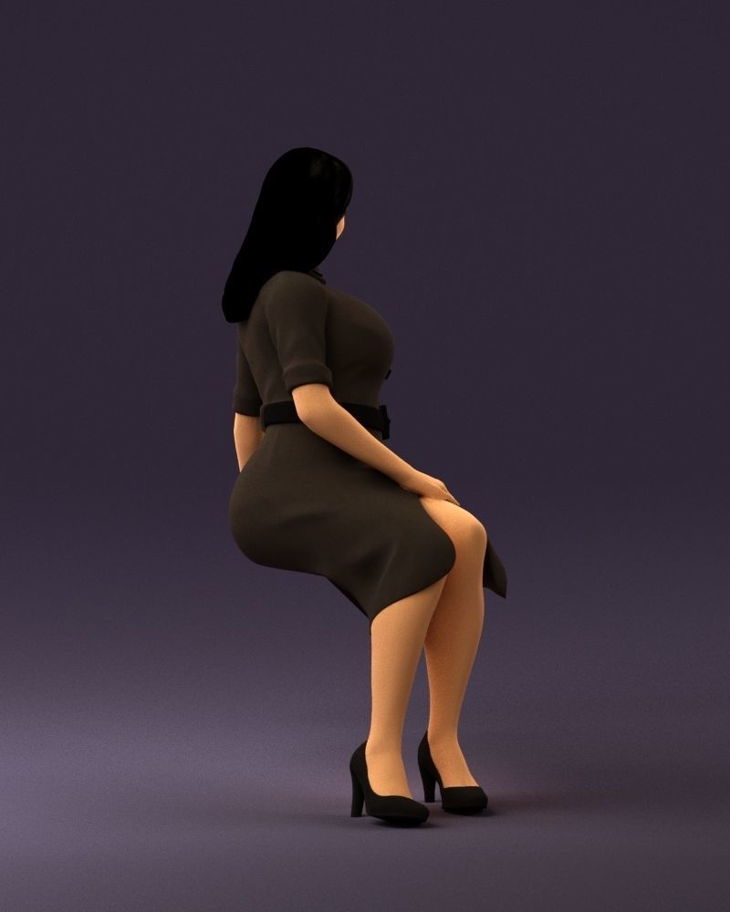 001063 woman in darkgray blousedress seat 3D model_5
