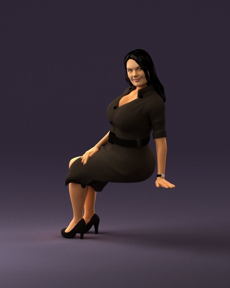 001063 woman in darkgray blousedress seat 3D model_10