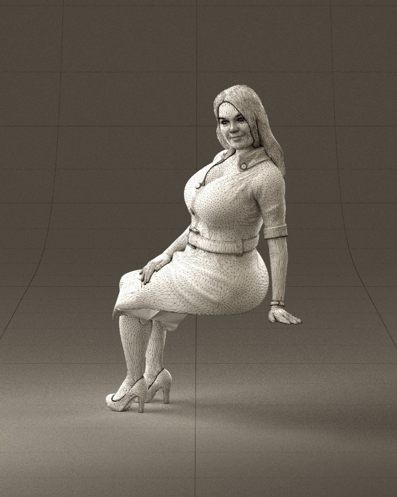 001063 woman in darkgray blousedress seat 3D model_34