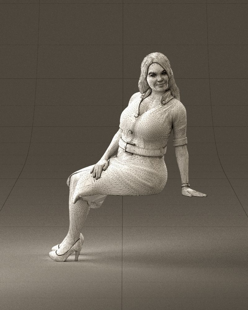 001063 woman in darkgray blousedress seat 3D model_24