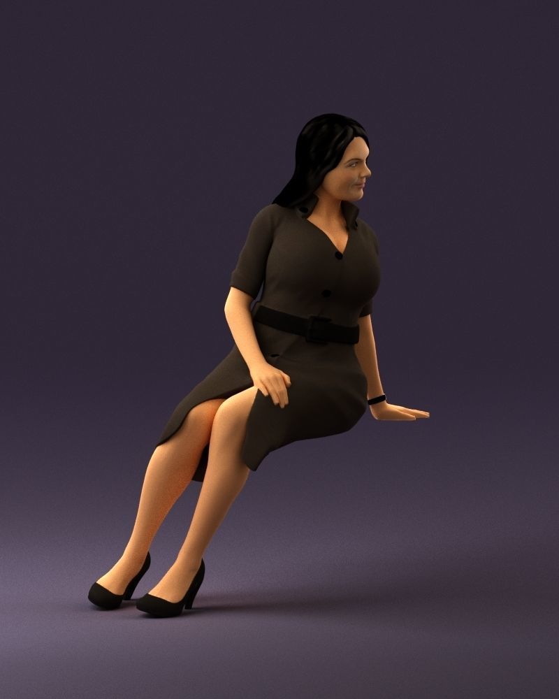 001063 woman in darkgray blousedress seat 3D model_3