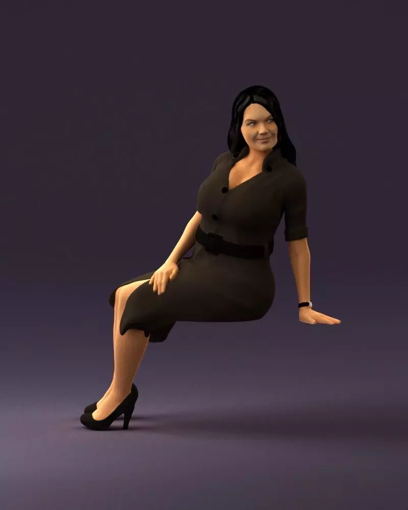 001063 woman in darkgray blousedress seat 3D model_0