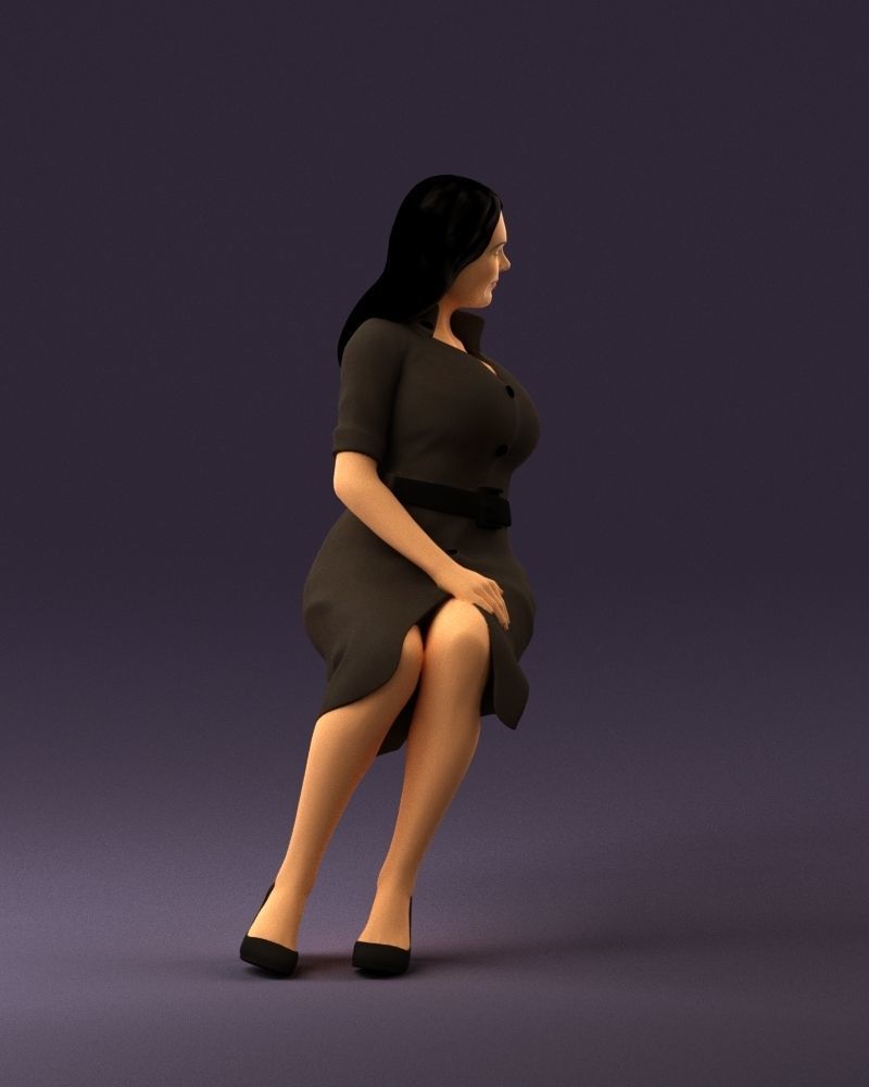 001063 woman in darkgray blousedress seat 3D model_4