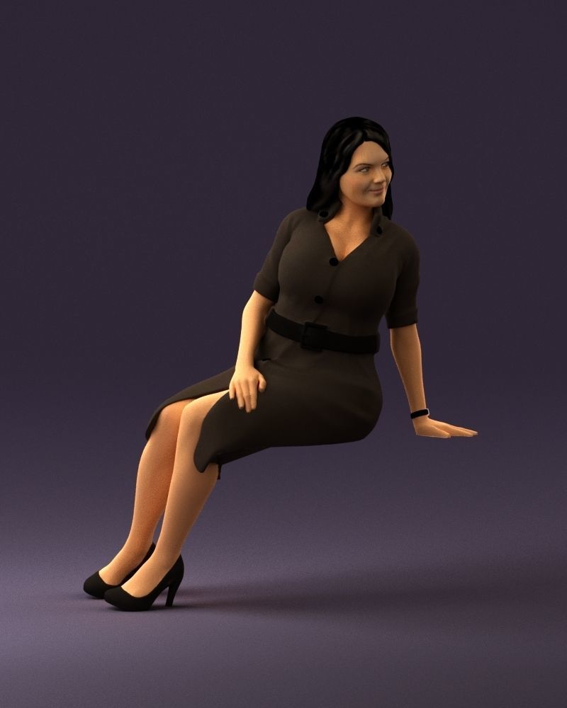 001063 woman in darkgray blousedress seat 3D model_2