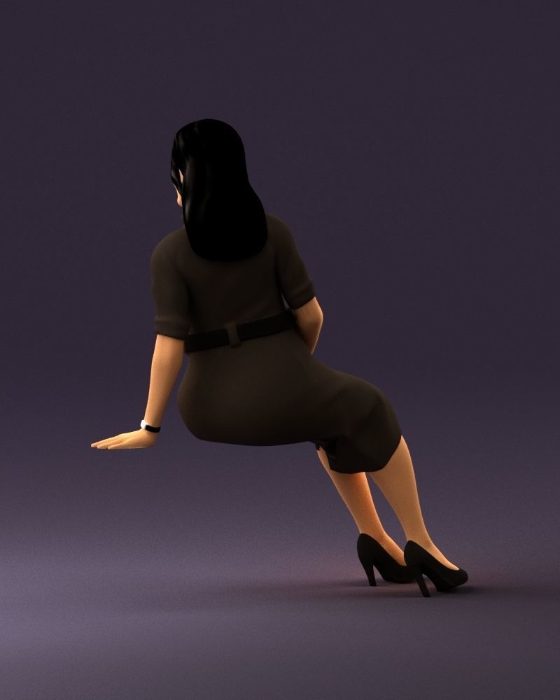 001063 woman in darkgray blousedress seat 3D model_7