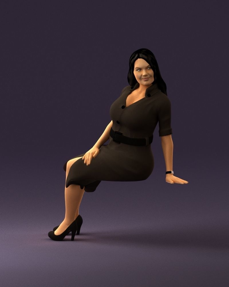 001063 woman in darkgray blousedress seat 3D model_11
