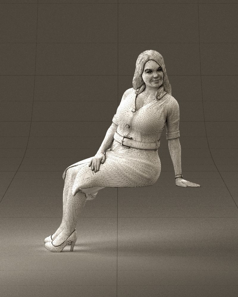001063 woman in darkgray blousedress seat 3D model_25