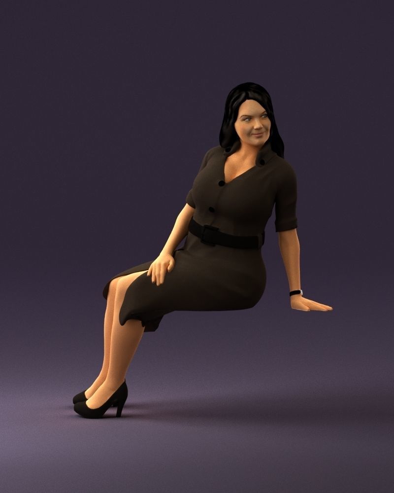 001063 woman in darkgray blousedress seat 3D model_1