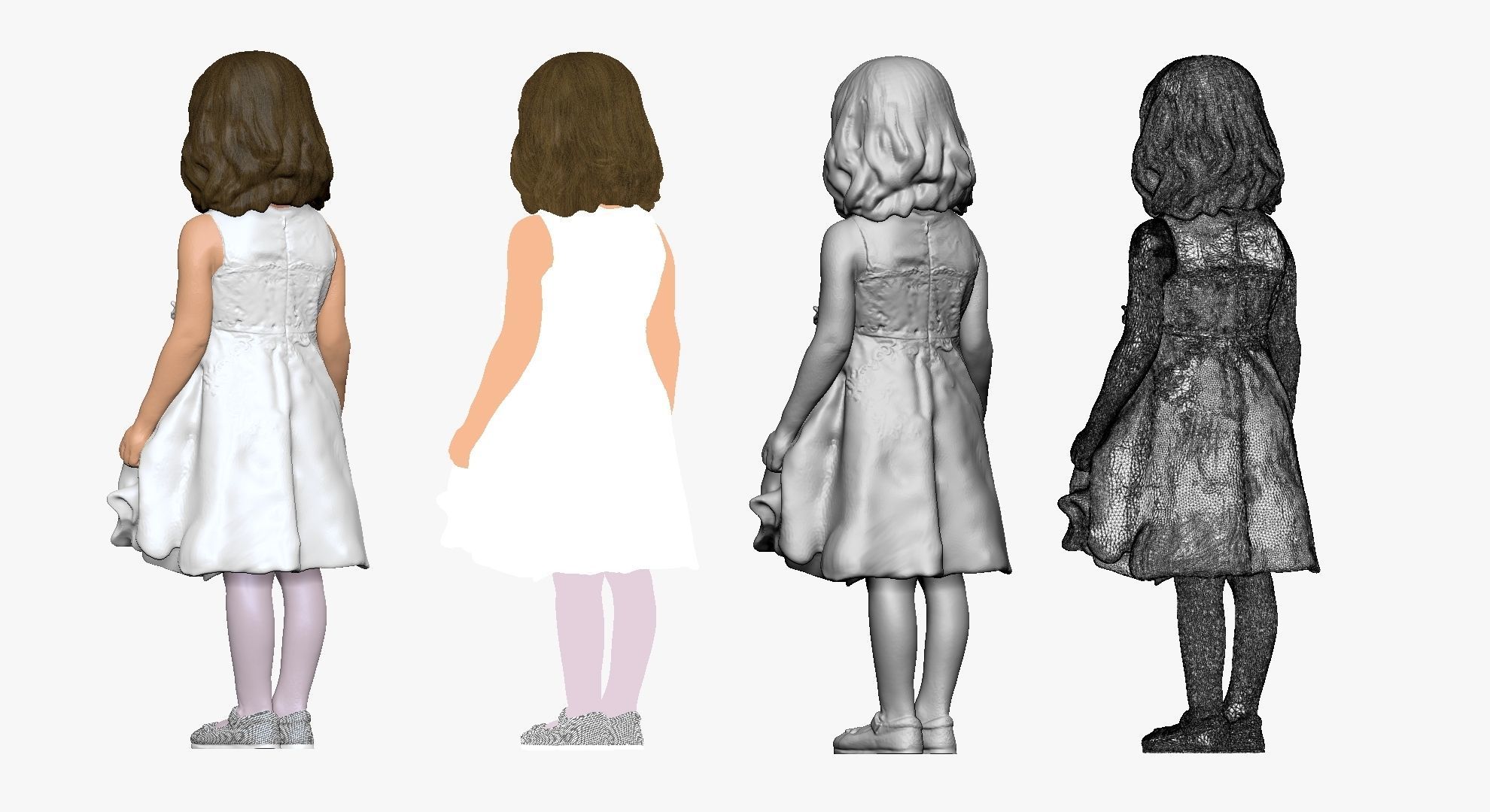 001116 little girl in white dress 3d print ready 3D print model_2