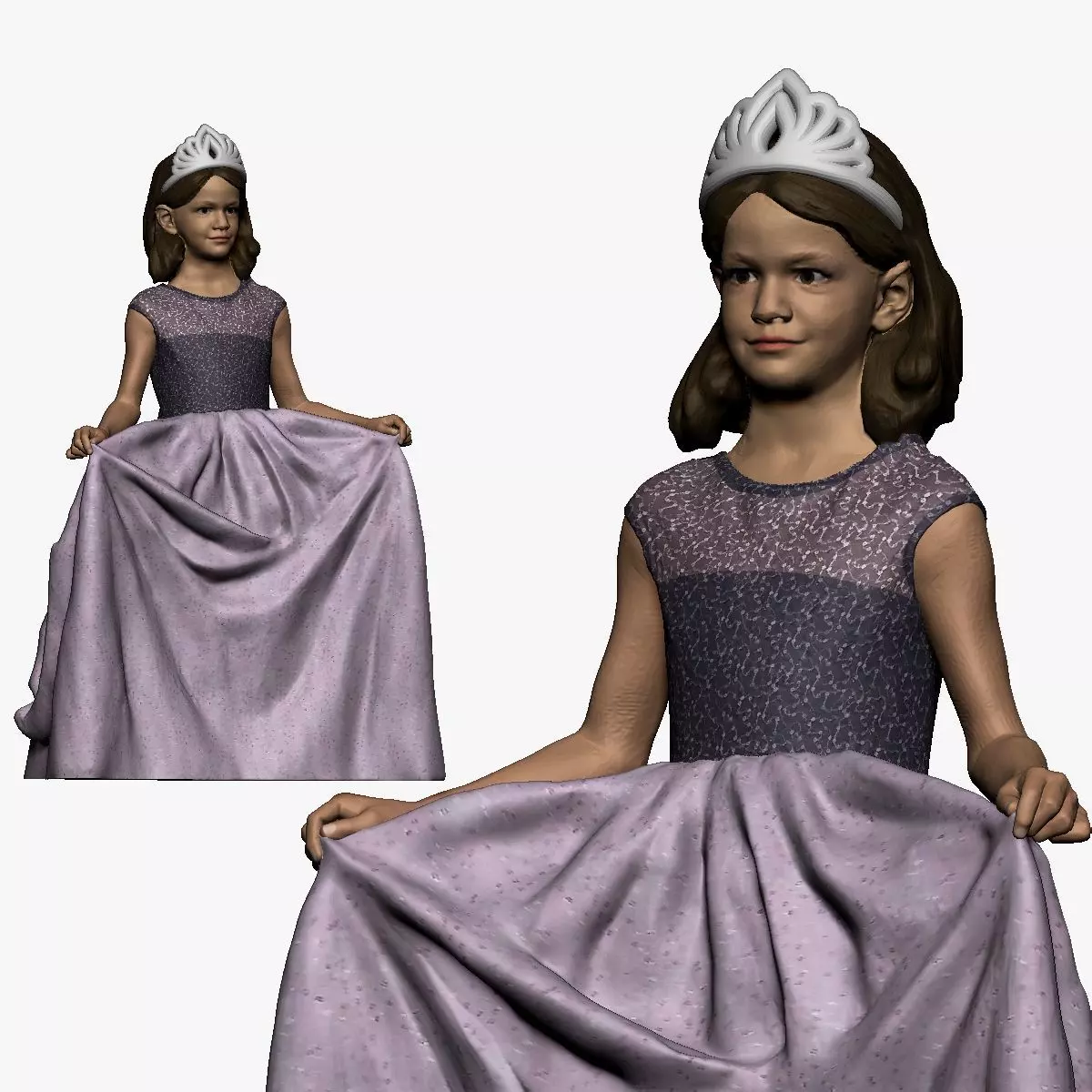 001117 junior girl in long white skirt crown 3dprint ready 3D print model