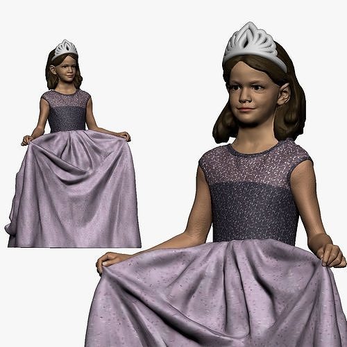 001117 junior girl in long white skirt crown 3dprint ready 3D print model
