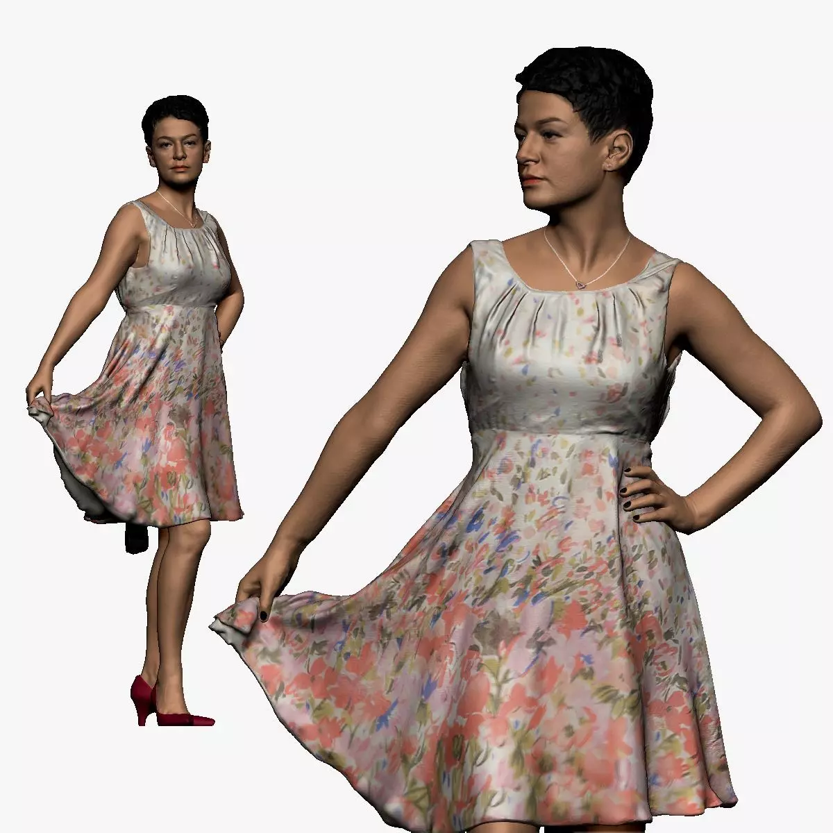 001118 woman in white dress shirt haircut 3D model