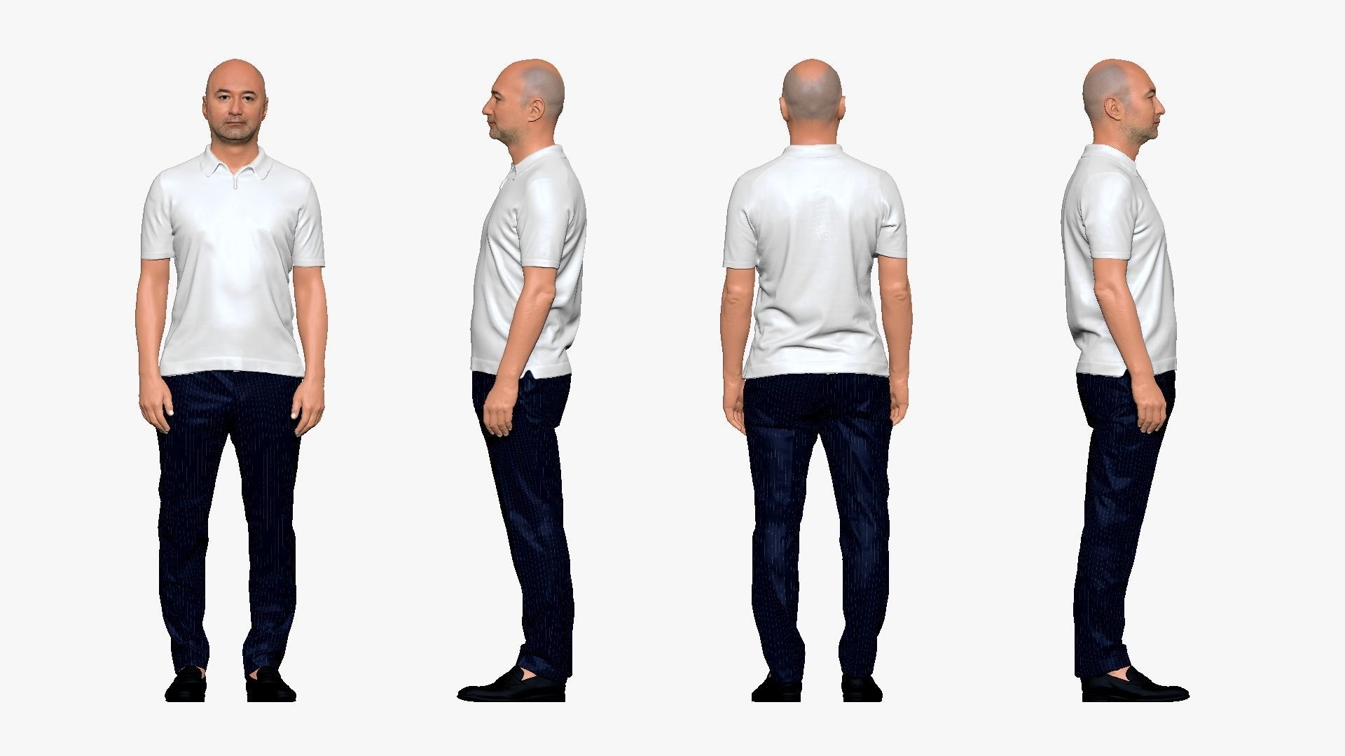 001119 skinhead man in white polo regular pose 3d print ready 3D print model_3