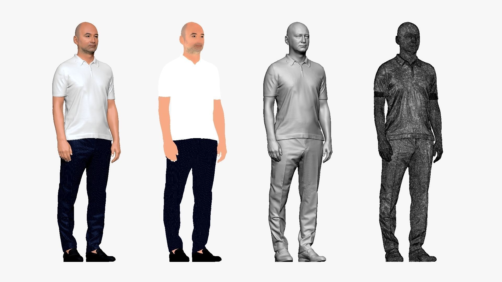 001119 skinhead man in white polo regular pose 3d print ready 3D print model_1