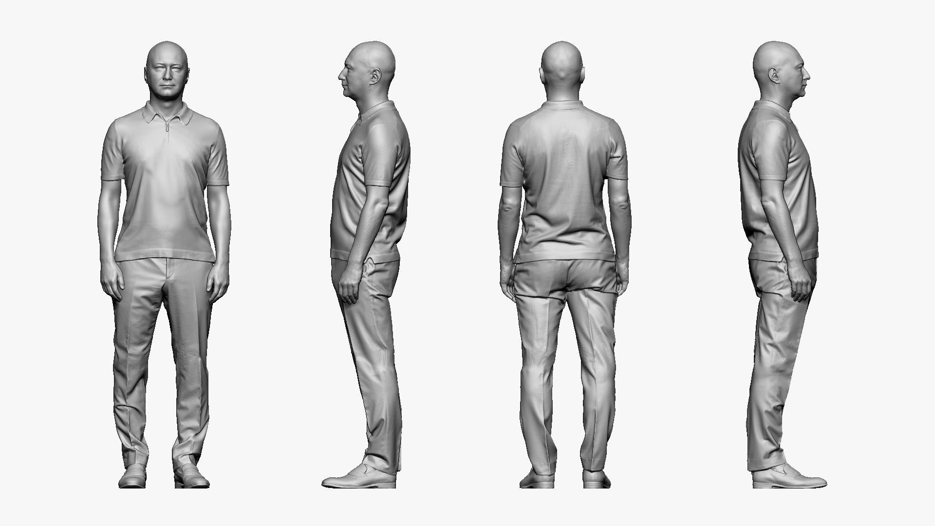 001119 skinhead man in white polo regular pose 3d print ready 3D print model_4