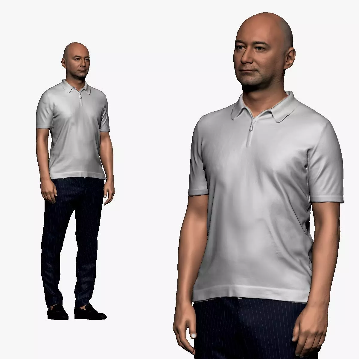 001119 skinhead man in white polo regular pose 3d print ready 3D print model_0