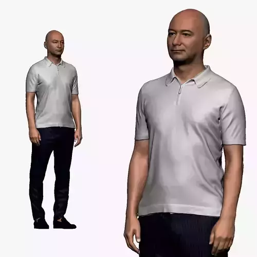 001119 skinhead man in white polo regular pose 3d print ready