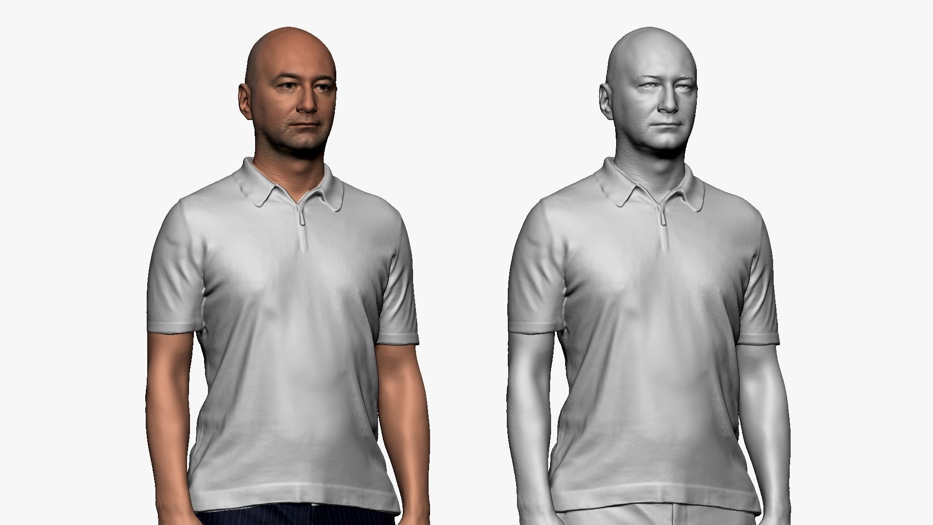 001119 skinhead man in white polo regular pose 3d print ready 3D print model_5