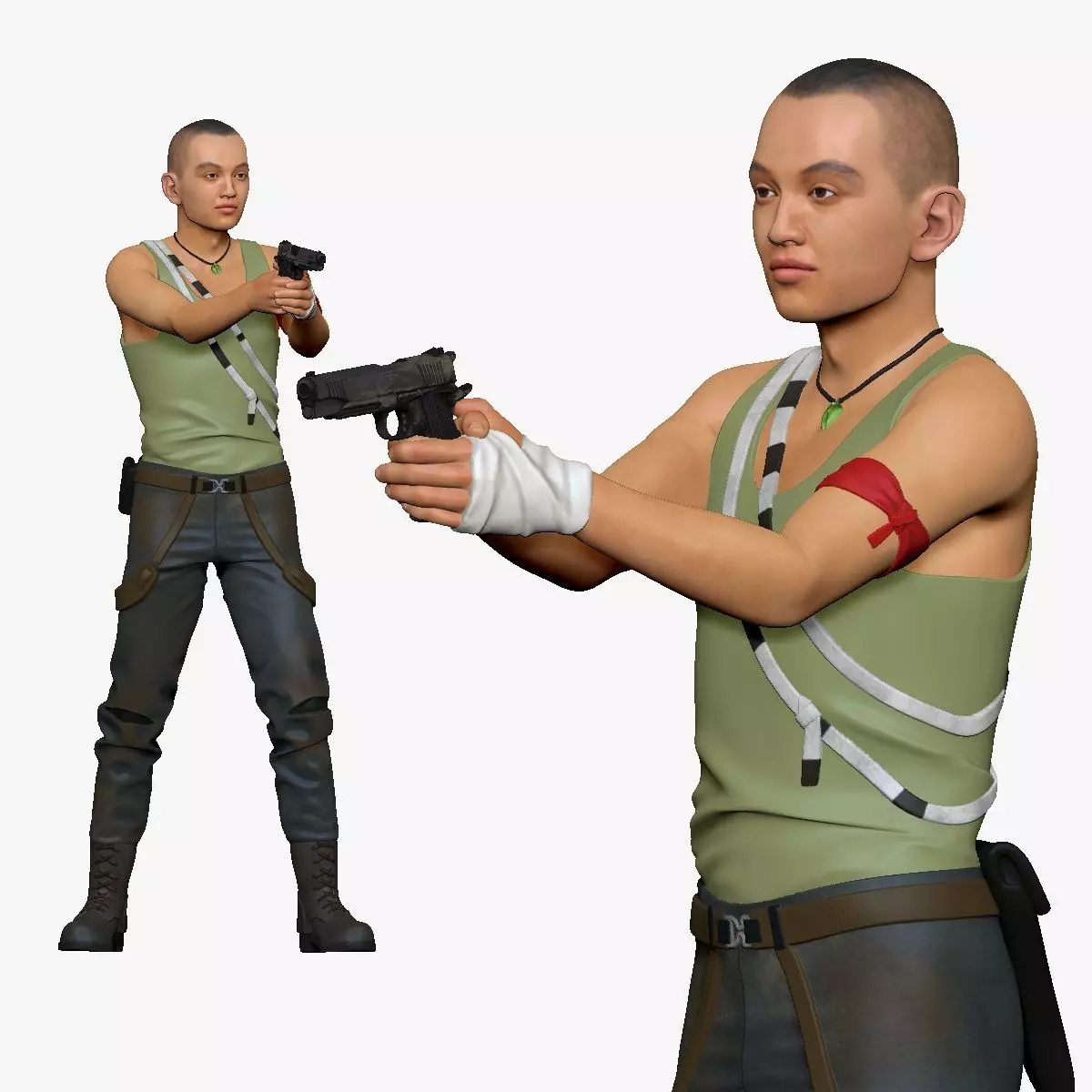 001125 skinhead man with pistiol 3d print ready 3D print model