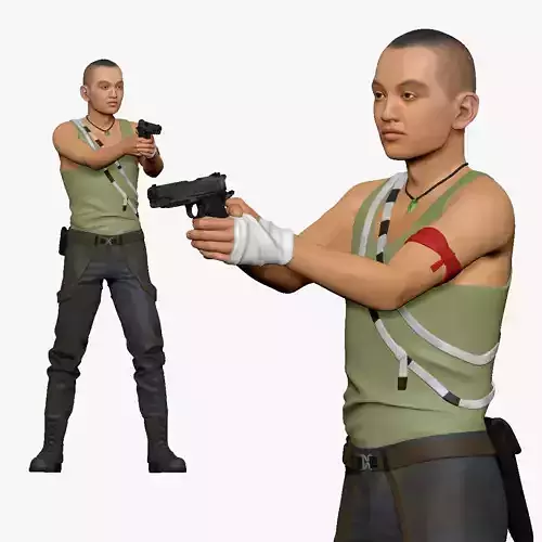 001125 skinhead man with pistiol 3d print ready 3D print model