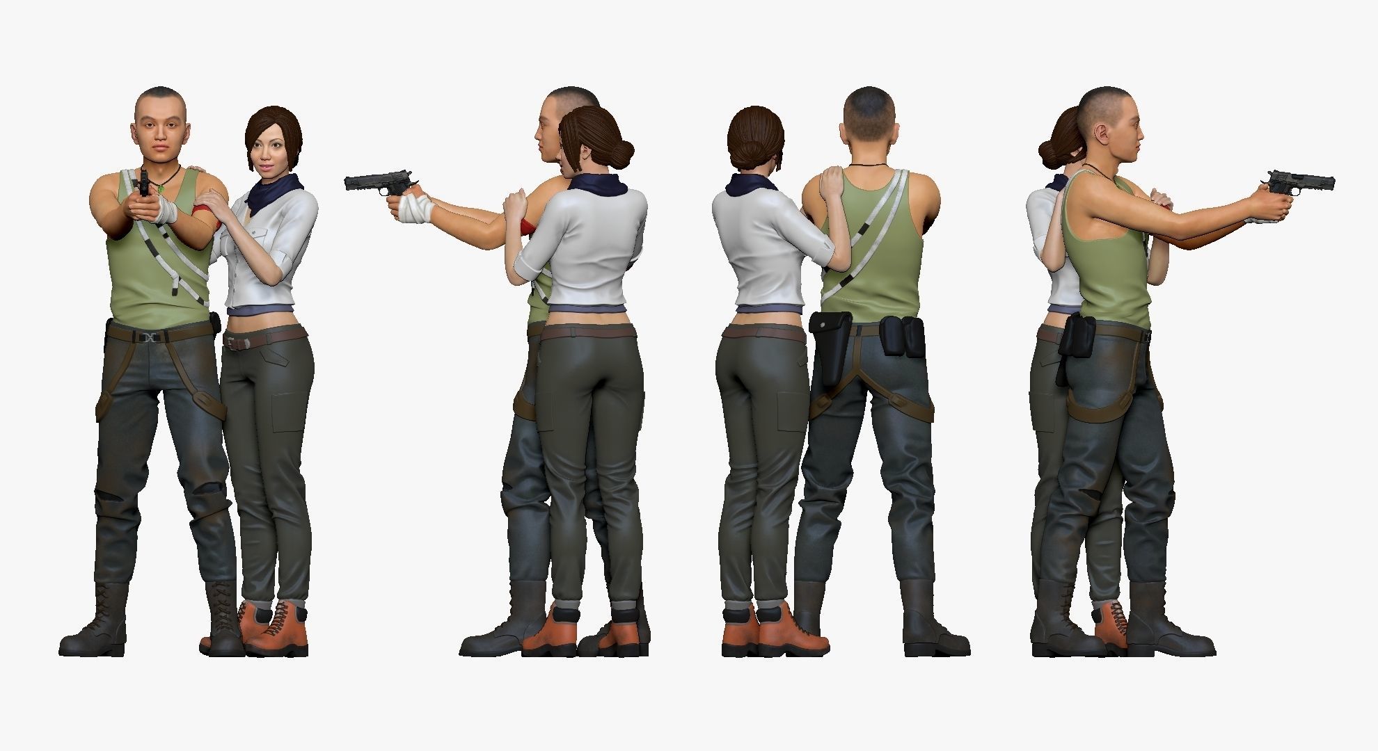 001126 skinhead man with pistiol woman close to him 3D model_3