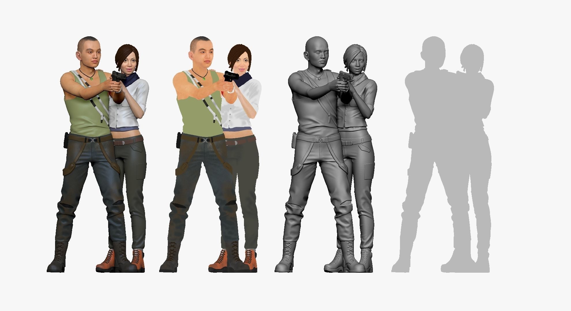 001126 skinhead man with pistiol woman close to him 3D model_1