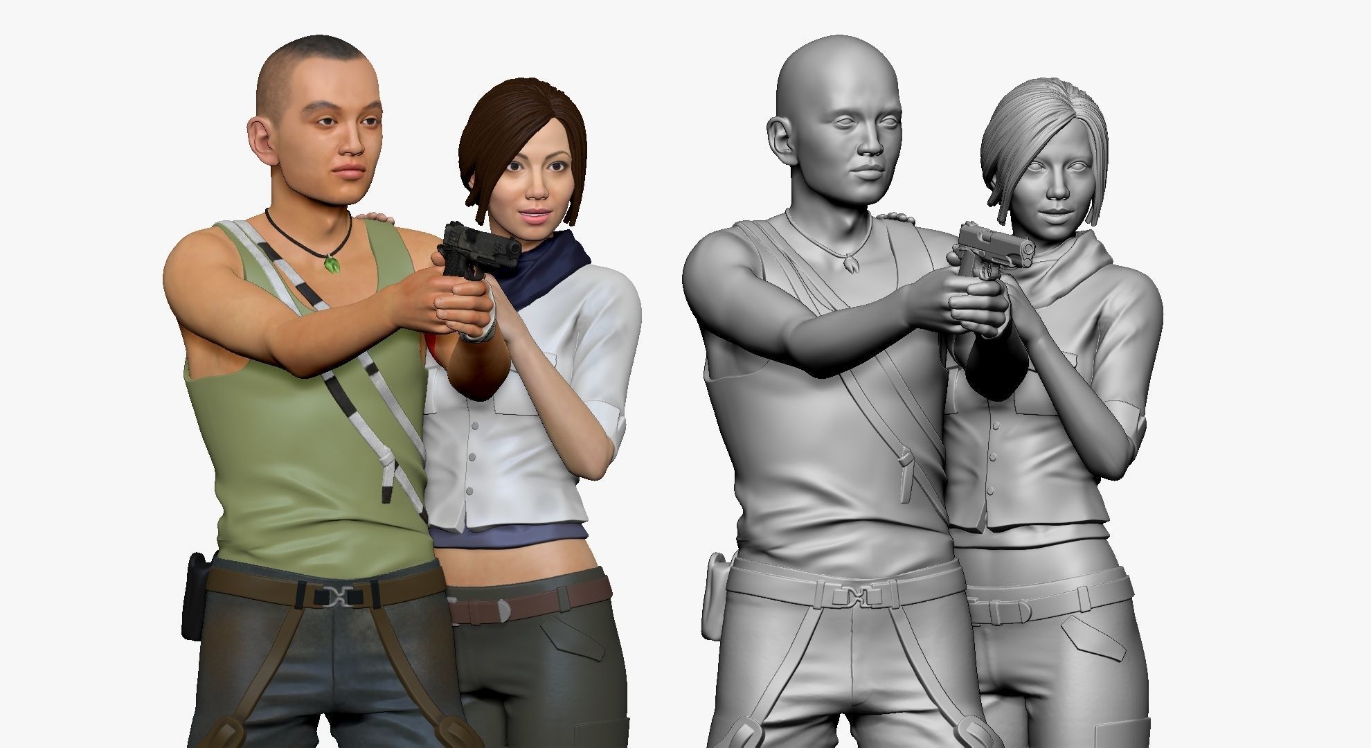 001126 skinhead man with pistiol woman close to him 3D model_5