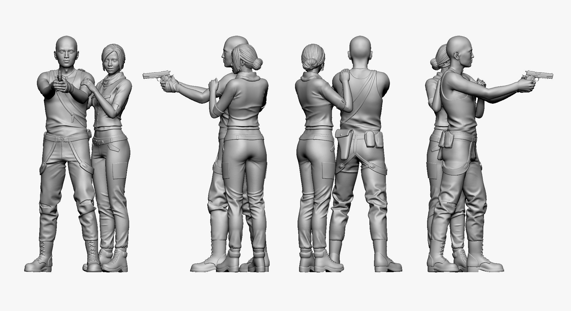 001126 skinhead man with pistiol woman close to him 3d print ... 3D print model_4