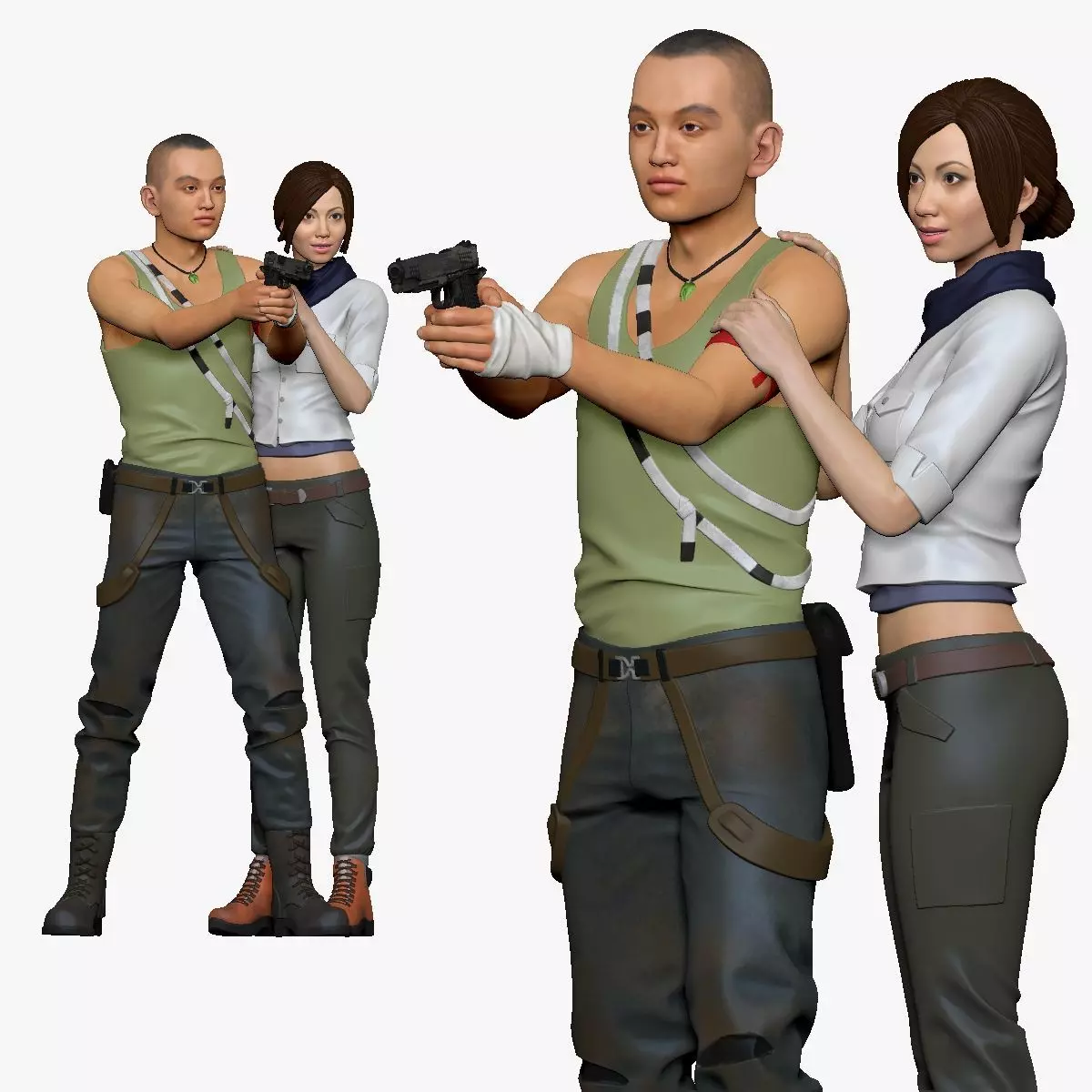 001126 Bald Man with Pistol and Woman 3D print model