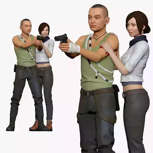 001126 skinhead man with pistiol woman close to him 3d print ... 3D print model