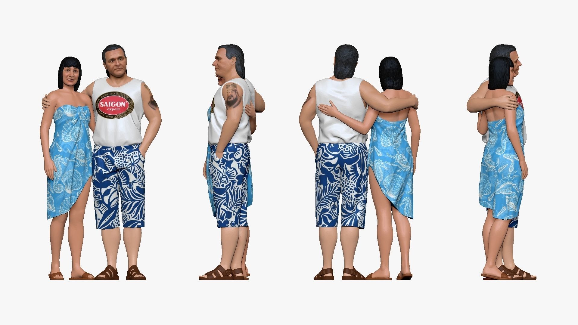 001127 man and woman beach style 3d print ready 3D print model_3