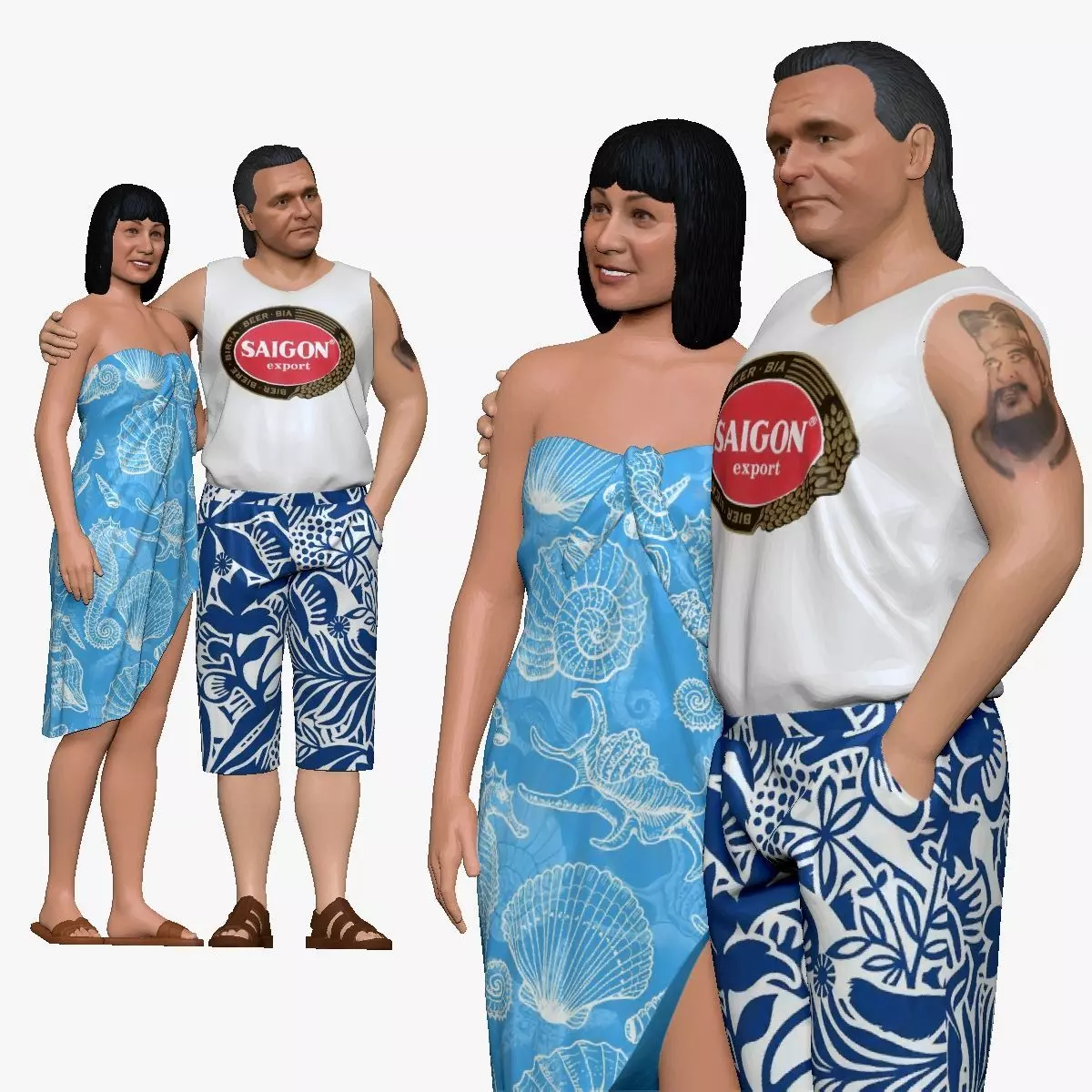 001127 man and woman beach style 3d print ready 3D print model_0
