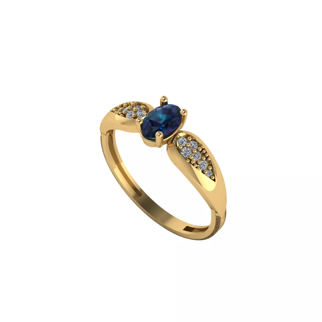 Women ring with stones for 3D printing gold and silver 3D print model_0