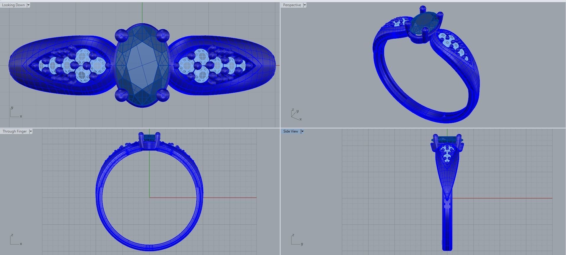 Women ring with stones for 3D printing gold and silver 3D print model_2