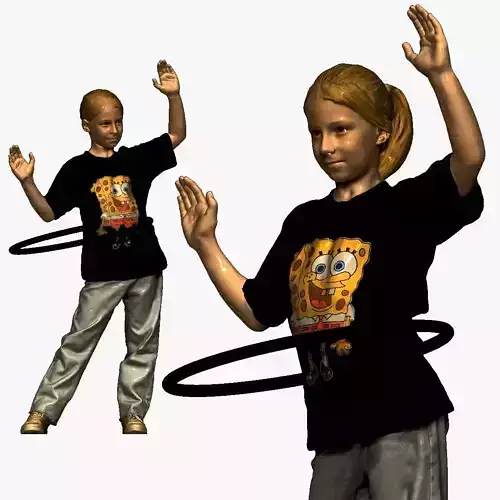 001132 junior girl with ponytail with hoop 3d print ready