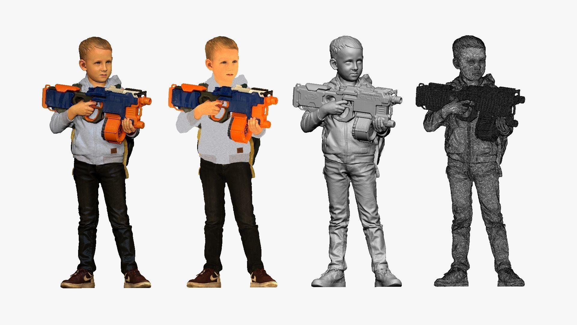 001133 junior boy with water rifle bag behind 3d print ready 3D print model_1